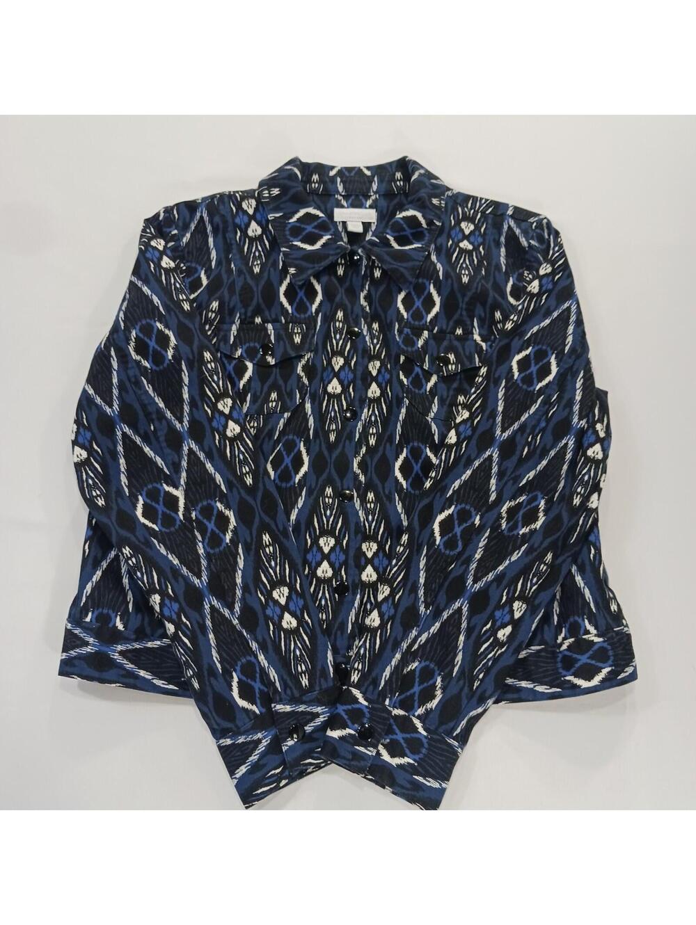 Charter Club Petite Women's Black/Blue Full Button Denim Jacket Size P/L